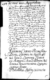 Polanowski inscriptionem per sororem suam factam Zurowskim approbat