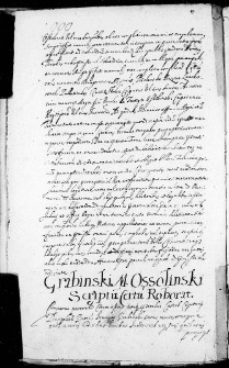 Grabinski M. Ossoliński scriptum certum roborat