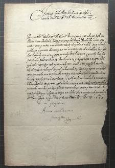 List Anny Wazy do Wawrzyńca Gembickiego z 5 XI 1608 r.