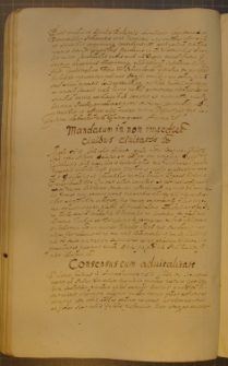 CONSENSUS CUM ADVITALITATE, fragment kodeksu zawierającego łacińskie i polskie formularze pism urzędowych z l. 30. XVII w.