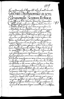 Generosus Drohoiowski in rem Slezanowski sriptum roborat