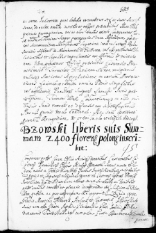 Bzowski liberis suis summam 2400 floren[orum] polon[icalium] inscribit