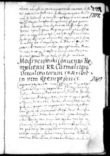 Modrzeiowski conventui praemysliensi RR. Carmalitarum Discalceatorum inscribit in vim reemptionis