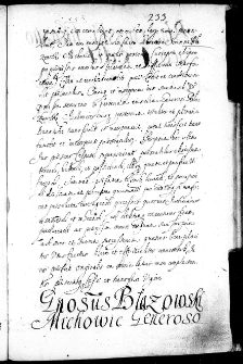 Gen[er]osus Błazowski Michowicz generoso Błazowski filiastro suo cedit