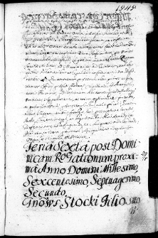 Generosus Stocki filio suo vigore consensus Sacrae Regiae Maiestatis literis cedit