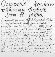 Ostrowski Kochanowskiemu debet sum fl. 16900