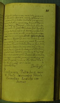 Nadanie Zygmunta III na mocy, którego Stanisław Lewicki otrzymuje urząd podczaszego podla¬skiego, wakujący po śmierci [Jakuba] Iwanowskiego, Tykocin 9 stycznia 1631.