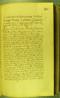 Dokument, w którym Zygmunt III potwierdza wydaną w 1628 r. zgodę na oddanie w dzierżawę przez Dymitra Weihera czterech łanów oraz pewnych gruntów żołnierzowi Kacprowi Kamińskiemu, Toruń 29 VIII 1629 r.