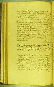 Dokument, w którym Zygmunt III nadaje Jerzemu Lowczyckiemu dobra przypadłe skarbowi królewskiemu prawem kaduka po Samuelu Zarębie, Warszawa 20 IX 1629 r.