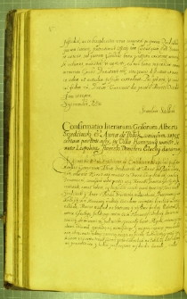 Dokument, w którym Zygmunt III potwierdza dożywotnie użytkowanie pewnych gruntów Dimitra Głuchowskiego. Tenże otrzymał je w zamian za dotrzymanie wierności Śrzedzińskim z Horążany w czasie buntów chłopskich, Warszawa 17 VII 1629 r.