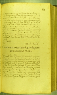 Dokument, w którym Zygmunt III transumuje przywileje królewskie nadane przedmieściom Stradomia, Warszawa 27 IX 1629 r.
