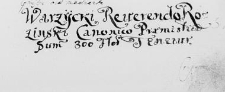 Warzycki Reverendo Rożinski Canonico Praemisliensis summam 300 florenorum tenetur