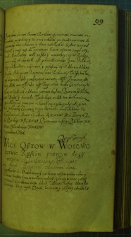 Dokument, w którym Zygmunt III nadaje w dożywocie, Krzysztofowi Popielowi (żołnierz) wieś Ostrów w woj. ruskim, Warszawa 25 II 1631 r.