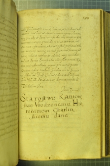 Dokument, w którym Władysław IV nadaje starostwo kaniowskie z wyłączeniem sołectw Buczak, Rusowa i Suski Hieronimowi Charlińskiemu, staroście łuckiemu, Kraków 23 II 1633 r.