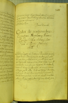 Dokument, w którym Władysław IV zezwala dekurionowi piechoty węgierskiej Mikołajowi Almasi na odstąpienie trzech pensji na żupach wielickich na rzecz Tobiasza Salanci, odźwiernego Anny Wazówny, Kraków 25 II 1633 r.
