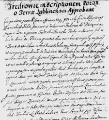 Fredrowie inscriptionem Notario Terrae Lublinensis approbat