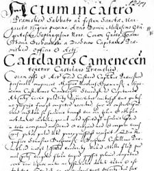 Castelanus Camenecen[sis] tenerur castelano Pramislien[si]