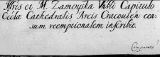 Illustris et M. Zamoyska Venerabili Capitulo Eccelaiae Cathedralis Arcis Cracoviensis censum reemptionalem inscribit