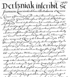 Derszniak inscribit se Joannem Lanczinski de bonis Panthalowicze exemere