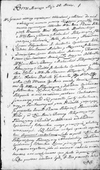 Zapis w protokole dekretowym trybunału Wielkiego Księstwa Litewskiego dotyczący sporu między Eliaszem Połupientą porucznikiem regimentu dubieńskiego a Salomeą z Bielińskich Połupienczyną podczaszyną smoleńską, Wilno 22 maja 1771 r.