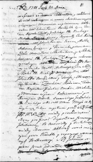 Zapis w protokole dekretowym trybunału Wielkiego Księstwa Litewskiego dotyczący sporu między Benedyktem i Teodorą Rodziewiczami a Joanną, Antonim, Ignacym i Franciszką Woruszytami, Wilno 20 czerwca 1771 r.