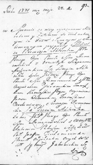 Zapis w protokole dekretowym trybunalskim kadencji nowogródzkiej dotyczący sporu między Jerzym i Pawłem Romanowskimi, Wojciechem Gadomskim i Antonim Pakoszem, Nowogródek 24 maja 1771 r.