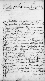 Zapis w protokole dekretowym trybunału Wielkiego Księstwa Litewskiego dotyczący sporu między Janem i Petronelą z Moskiewiczów Ostreykowej a Antonim Dłuskim, Wilno 25 stycznia 1768 r.