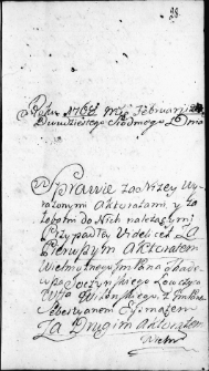 Zapis w protokole dekretowym trybunału Wielkiego Księstwa Litewskiego dotyczący sporu między Tadeuszem Jaczyńskim łowczycem województwa wileńskiego a Antonim Tyszkiewiczem, Wilno 27 luty 1768 r.