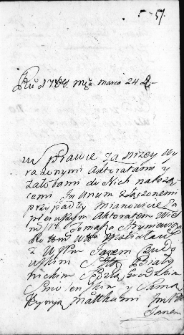 Zapis w protokole dekretowym trybunału Wielkiego Księstwa Litewskiego dotyczący sporu między Januszem Hryniewiczem a Michałem Czudowskim sędzią grodzkim smoleńskim, Wilno 24 marca 1768 r.