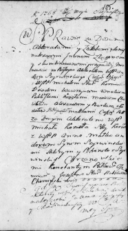 Zapis w protokole dekretowym trybunału Wielkiego Księstwa Litewskiego dotyczący sporu między Andrzejem Szyrwińskim cześnikiem oszmiańskim a Michałem Koziełłą, Wilno 16 maja 1768 r.