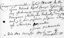 Zapis asekuracyjny uczyniony przez Szymona Piotrowskiego na rzecz Marciany Pawłowskiej, Nowogródek 6 kwietnia 1767 r.