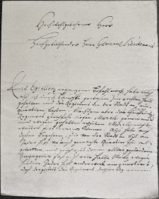 [List oficera (Kesermus?) do generała-lejtnanta Röbela (dowódcy regimentu) potwierdzający otrzymanie rozkazu w sprawie zakwaterowania żołnierzy. Komplikacje wynikające z tego, że w tych samych kwaterach umieścili się żołnierze regimentu Kurprinz]