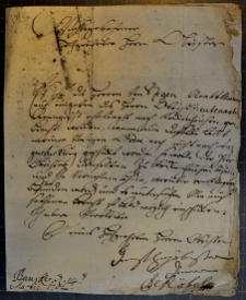 List generała de Röbel do obrista Bose, komendanta w Kokenhausen w sprawie dostaw do twierdzy Augustusburg (Dyjament).