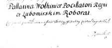 Pallatina Wolhiniae Pocillatori Regni et Lubomirskim roborat