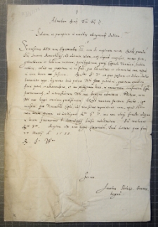 List Jakuba Holza do kapituły warmińskiej z informacją, że król Zygmunt III wyznaczył go na kanonię warmińską zwolnioną przez śmierć Jana Rosenberga