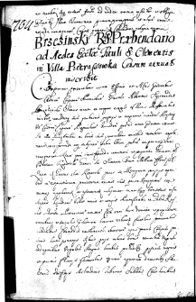 Brzezinski R.P: Prabendario ad aedes ecctae tituli S: Clementis in villa Pietraszowska censum annua[?] inscribit